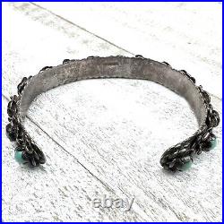 Vintage Turquoise Marked Sterling Silver Southwestern 15 Flower Cuff Bracelet