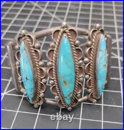 Vintage Turquoise Sterling Silver Cuff Bracelet N U Makers Mark 55g