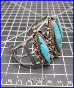 Vintage Turquoise Sterling Silver Cuff Bracelet N U Makers Mark 55g