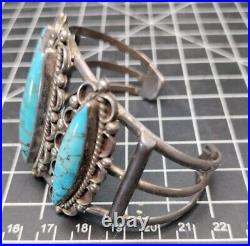 Vintage Turquoise Sterling Silver Cuff Bracelet N U Makers Mark 55g