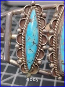 Vintage Turquoise Sterling Silver Cuff Bracelet N U Makers Mark 55g