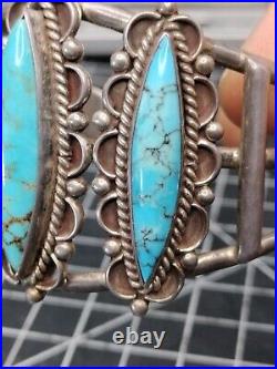 Vintage Turquoise Sterling Silver Cuff Bracelet N U Makers Mark 55g