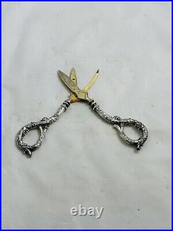 Vintage Wine Patter Sterling Silver Scissors, Marked