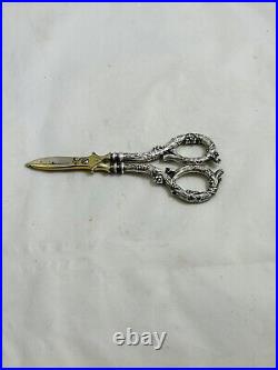 Vintage Wine Patter Sterling Silver Scissors, Marked