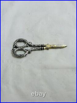 Vintage Wine Patter Sterling Silver Scissors, Marked