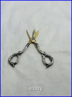 Vintage Wine Patter Sterling Silver Scissors, Marked