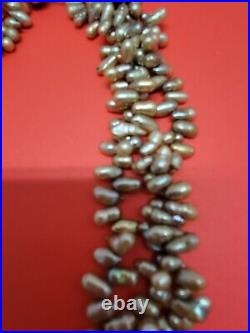 Vintage fresh water Rice Pearls 3 strands lustrous gold pendant is marked 925