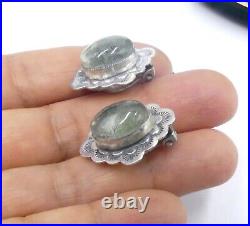 Vintage marked Leo Feeney sterling silver & oval very light green stone cabocho
