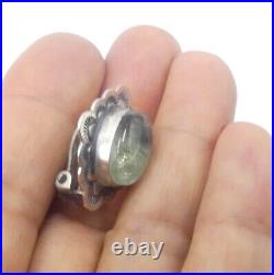 Vintage marked Leo Feeney sterling silver & oval very light green stone cabocho