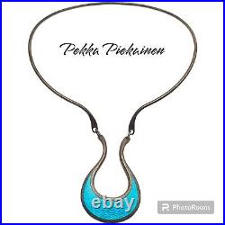 Vintage modernist marked Pekka Piekainen geometric sterling silver enamel collar