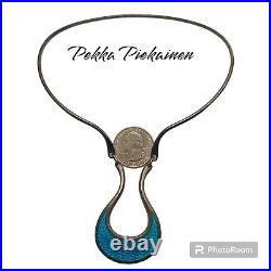 Vintage modernist marked Pekka Piekainen geometric sterling silver enamel collar