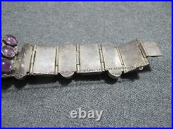 Vintage pre eagle mark Silver Mexico modernist amethyst sterling bracelet 83 Gr