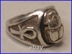 Vintage sterling silver scarab beetle ankh Egypt detail hallmarked marked ring