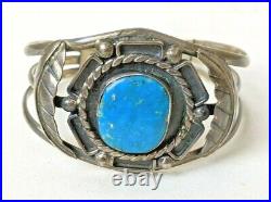 Vtg 6 Sterling Silver and Turquoise Wide Cuff Bracelet Old Mexican Eagle Mark