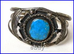 Vtg 6 Sterling Silver and Turquoise Wide Cuff Bracelet Old Mexican Eagle Mark