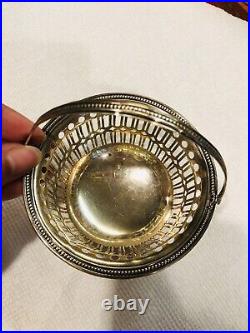 Vtg Antique Marked Sterling Silver. 925 Handled Basket Candy Dish 3.75 59.8g