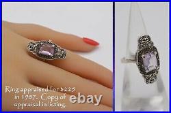 Vtg Art Deco Amethyst & Marcasite 925 Sterling Silver Ring Sz 7, Appraised $225