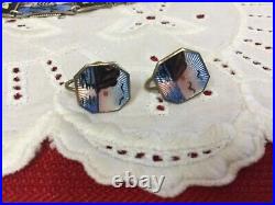 Vtg BJP (Norway) 925S/ 830S Silver Guilloche Enamel Scenes Bracelet/ Earrings