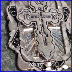 Vtg Marked 925 Sterling Silver Engraved Eastern Orthodox Cross Pendant Necklace