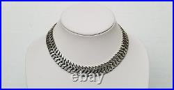 Vtg Marked MEXICO STERLING Silver Wide Double Curb Link Choker Necklace 16 Long