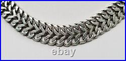 Vtg Marked MEXICO STERLING Silver Wide Double Curb Link Choker Necklace 16 Long