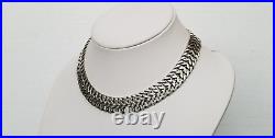 Vtg Marked MEXICO STERLING Silver Wide Double Curb Link Choker Necklace 16 Long