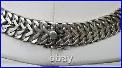 Vtg Marked MEXICO STERLING Silver Wide Double Curb Link Choker Necklace 16 Long