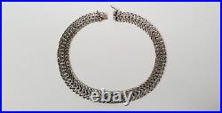 Vtg Marked MEXICO STERLING Silver Wide Double Curb Link Choker Necklace 16 Long