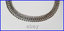 Vtg Marked MEXICO STERLING Silver Wide Double Curb Link Choker Necklace 16 Long