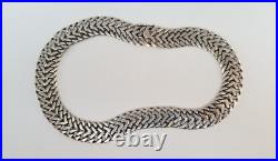 Vtg Marked MEXICO STERLING Silver Wide Double Curb Link Choker Necklace 16 Long