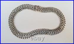 Vtg Marked MEXICO STERLING Silver Wide Double Curb Link Choker Necklace 16 Long