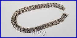 Vtg Marked MEXICO STERLING Silver Wide Double Curb Link Choker Necklace 16 Long