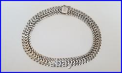 Vtg Marked MEXICO STERLING Silver Wide Double Curb Link Choker Necklace 16 Long