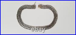 Vtg Marked MEXICO STERLING Silver Wide Double Curb Link Choker Necklace 16 Long