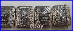 Vtg Mexican Sterling Silver Bracelet marked 925 Aztec style 75.3 grams