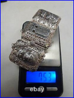 Vtg Mexican Sterling Silver Bracelet marked 925 Aztec style 75.3 grams