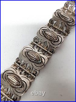 Vtg Mexico Taxco Eagle Mark MCM Sterling Silver Wide Panel Link Cuff Bracelet