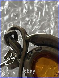 Vtg Native American Marked FB C / D Amber Pendant Earring Ring Set V 925 Silver
