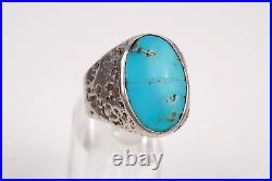 Vtg Natural Turquoise Stone Thunderbird Marked Ring Sterling Silver Size 12.5