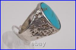 Vtg Natural Turquoise Stone Thunderbird Marked Ring Sterling Silver Size 12.5