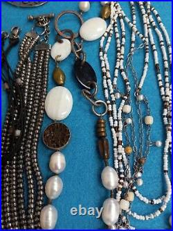Vtg Necklace Marked Silpada 925 Sterling Silver Snake Chain/pearl Bead Lot Of 4