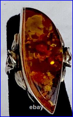 Vtg Russian 925 Multi Pod Honey Amber Side SS Flower Ring, Two New Pictures