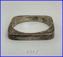 Vtg STERLING SILVER Mexico Modernist Square BANGLE BRACELET Eagle 2 Mark 60g