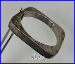 Vtg STERLING SILVER Mexico Modernist Square BANGLE BRACELET Eagle 2 Mark 60g