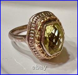 Vtg Signed & Marked Designer Sterling Silver 18K Gold Natural Quartz Ring, Sz 7