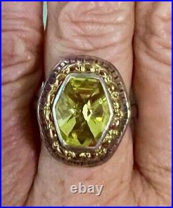 Vtg Signed & Marked Designer Sterling Silver 18K Gold Natural Quartz Ring, Sz 7