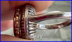 Vtg Signed & Marked Designer Sterling Silver 18K Gold Natural Quartz Ring, Sz 7