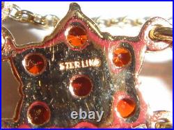 Vtg Sterling Gilt Bohemian Chunky Garnet Domed Cluster Oval Full Design Bracelet