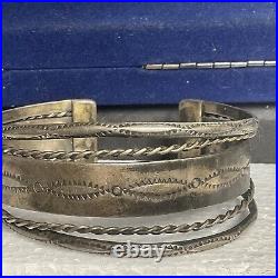 Vtg Sterling Silver Cuff Bangle Bracelet Split 5 Rows 19.9 Mm 44.3Gr Marked CP