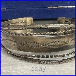 Vtg Sterling Silver Cuff Bangle Bracelet Split 5 Rows 19.9 Mm 44.3Gr Marked CP